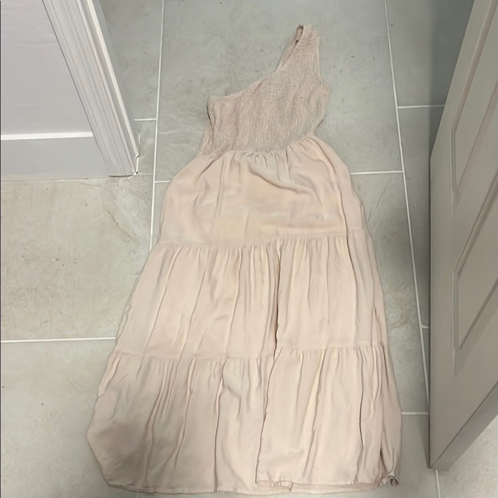 Beige One-Shoulder maxi dress